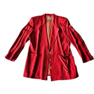 Vtg Dana Buchman Silk Reddish Salmon Pink Single-Breasted Chic Blazer 14